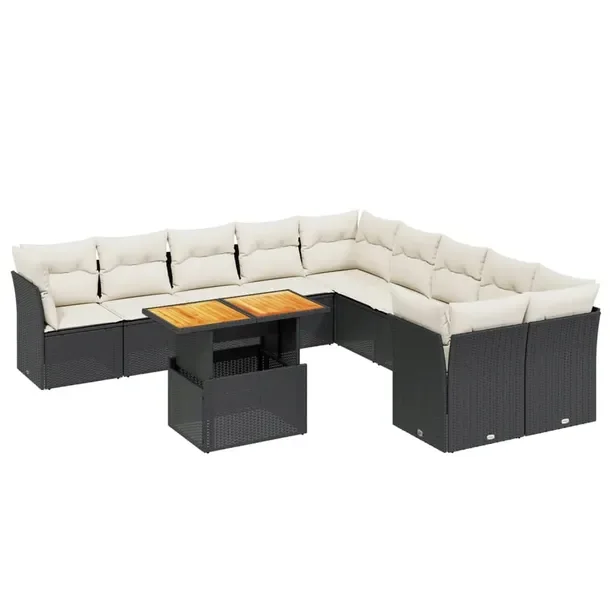 Modułowy zestaw mebli ogrodowych z poduszkami, czarny, rattan PE, 62x62x69