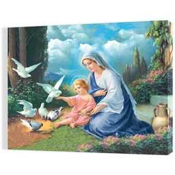 Obraz religijny na płótnie Matka Boża z Dzieciątkiem Jezus i gołąbkami - Ikony i obrazy sakralne - miniaturka - grafika 1