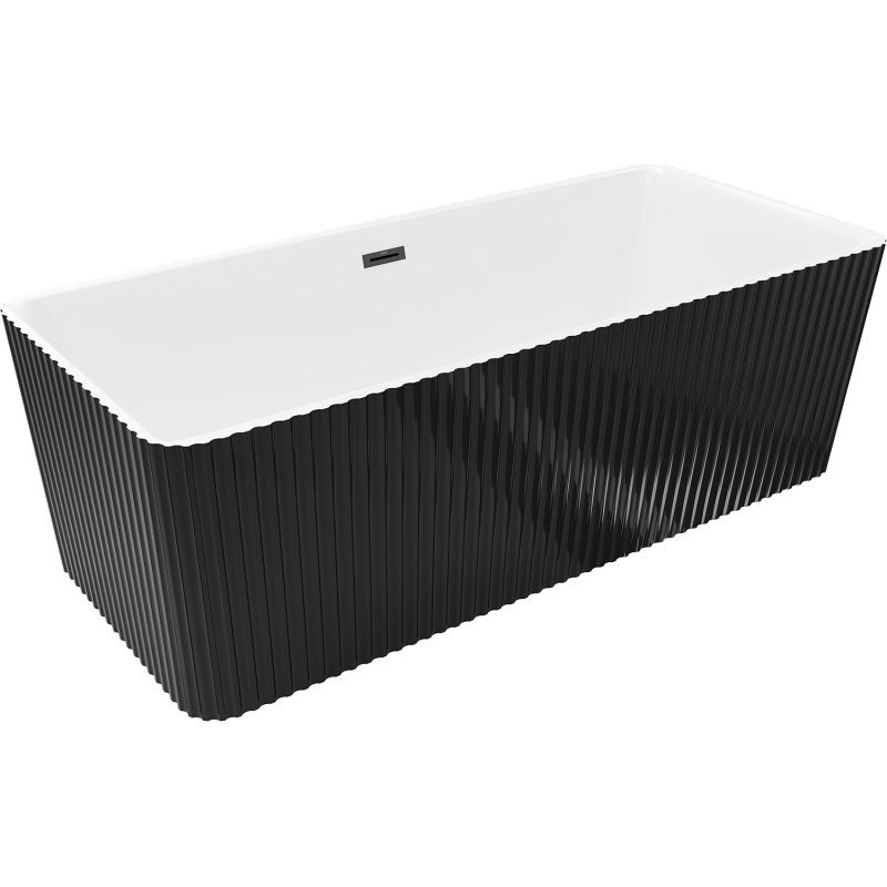 Mexen Nila wanna wolnostojąca ryflowana 170 x 75 cm, biała/czarna, przelew czarny - 52841708075-70