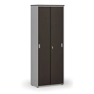 Szafa biurowa z drzwiami przesuwnymi PRIMO GRAY, 2128 x 800 x 420 mm, szary/wenge - Szafy biurowe - miniaturka - grafika 1