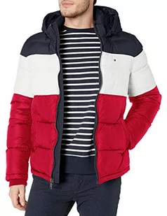 Tommy Hilfiger Męska klasyczna kurtka puchowa z kapturem (regularne i duże i wysokie) alternatywny płaszcz puchowy, Północ/biały/czerwony, XXL wysoki - Płaszcze damskie - miniaturka - grafika 1