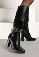 Kozaki damskie - Czarne Kozaki na Słupku z Minimalistyczną Klamerką Vortifra - miniaturka - grafika 1