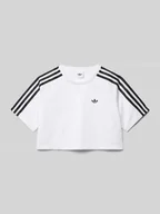 Koszulki dla dziewczynek - Pudełkowy krój T-shirt z kontrastowymi paskami - miniaturka - grafika 1