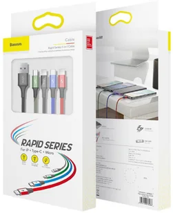 KABEL 4w1 USB-A -> Lighting iPhone / 2x USB-C / micro-USB Baseus Cafule CA1T4-B01 1.2m 3.5A W OPLOCIE - Ładowarki do telefonów - miniaturka - grafika 5