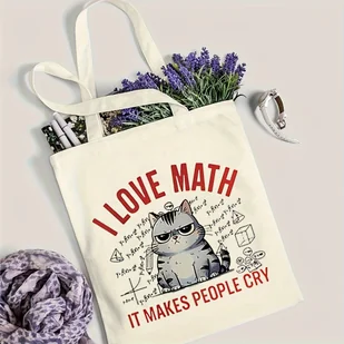TEMU Torba na Ramię dla Miłośniczek Matematyki - Zabawny Design "Kocham Matematykę", Beżowa Torba z Poliestru, Idealna dla Studentek i Nauczycielek - - Torebki damskie - miniaturka - grafika 1