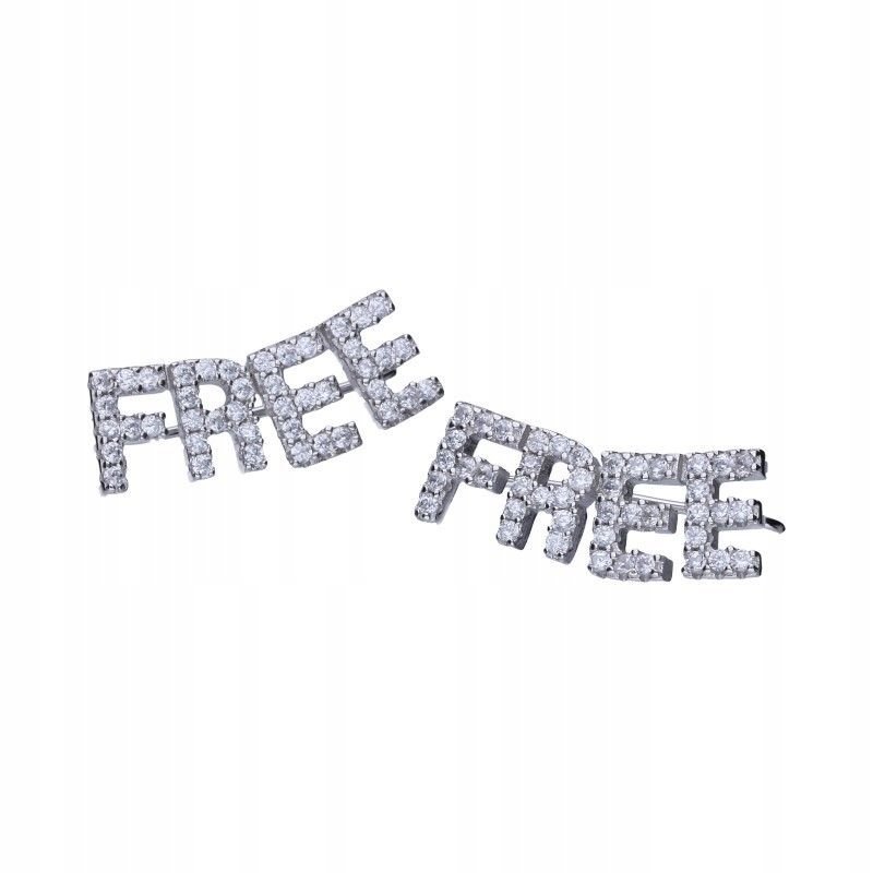 kolczyki srebrne dla kobiety 925 nausznice z napisem free cyrkonie prezent