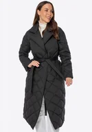 Płaszcze damskie - Puchowy płaszcz z naturalnym wypełnieniem czarny - miniaturka - grafika 1
