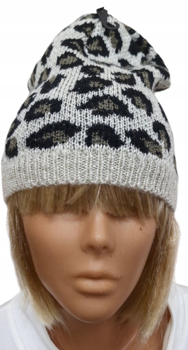 OVS WZORZYSTA BEŻOWA CZAPKA DAMSKA JESIEŃ / ZIMA ROZM. UNIWERSALNY