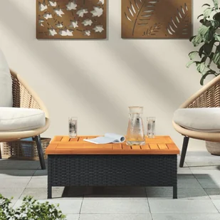Stolik ogrodowy, czarny, 70x70x25 cm, rattan i drewno akacjowe Lumarko! - Stoły ogrodowe - miniaturka - grafika 4