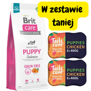 Sucha karma dla psów - BRIT CARE Dog Grain-free Puppy Salmon 12kg + Tails.com Puppy 65% mięsa 400g - miniaturka - grafika 1