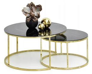 Okrągłe Stoliki Rozsuwane Granada Blat Czarny Marmur Na Złotej Podstawie - Ławy i stoliki kawowe - miniaturka - grafika 1