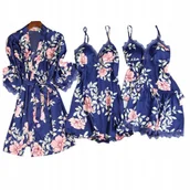 Bielizna nocna - Komplet szlafrok damski koszulka piżama dwuczęściowa - L - miniaturka - grafika 1