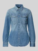 Bluzki damskie - Bluzka jeansowa o kroju slim fit z kieszeniami na piersi - miniaturka - grafika 1