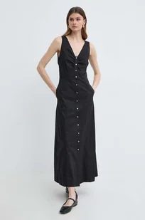 Karl Lagerfeld sukienka bawełniana kolor czarny maxi rozkloszowana - Sukienki - miniaturka - grafika 1