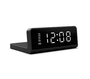 XQISIT Budzik + ładowarka indukcyjna 15W Alarm Clock Wireless Charger, czarny - Ładowarki do telefonów - miniaturka - grafika 1