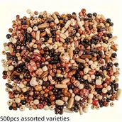 Inne - 500 sztuk mieszanych wzorów drewnianych koralików - wielokolorowe koraliki do tworzenia biżuterii, bransoletek DIY, naszyjników - duże koraliki - miniaturka - grafika 1