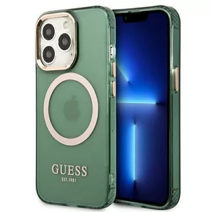 Etui Guess do iPhone 13 Pro / 13 6,1" zielony/khaki hard case Gold Outline Translucent MagSafe - Etui i futerały do telefonów - miniaturka - grafika 1
