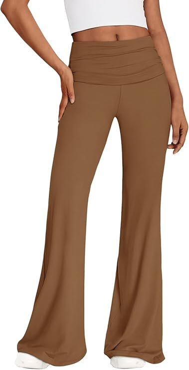 REORIA Spodnie Damskie Legginsy Eleganckie Szerokie Nogawki Brązowe L