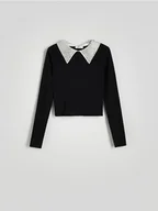 Swetry damskie - Reserved - Sweter z ozdobnym kołnierzem - czarny - miniaturka - grafika 1