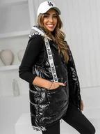 Kamizelki damskie - Czarna długa pikowana kamizelka damska z kapturem Denley 16M9115 - miniaturka - grafika 1