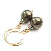 Kolczyki - Kolczyki Piryt i hematyt stal chirurgiczna pozłacana / JG. Projekt - miniaturka - grafika 1