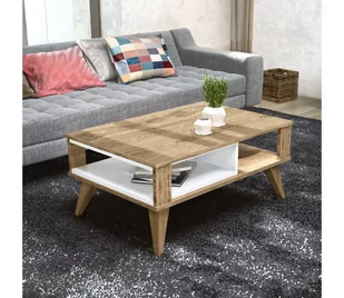 Stolik kawowy IONIS 40x90 cm brązowy/biały - Ławy i stoliki kawowe - miniaturka - grafika 1