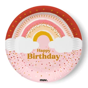 Talerzyki papierowe Boho Happy Birthday, 23 cm 8 szt. - Dekoracje i nakrycia stołu na imprezę - miniaturka - grafika 1