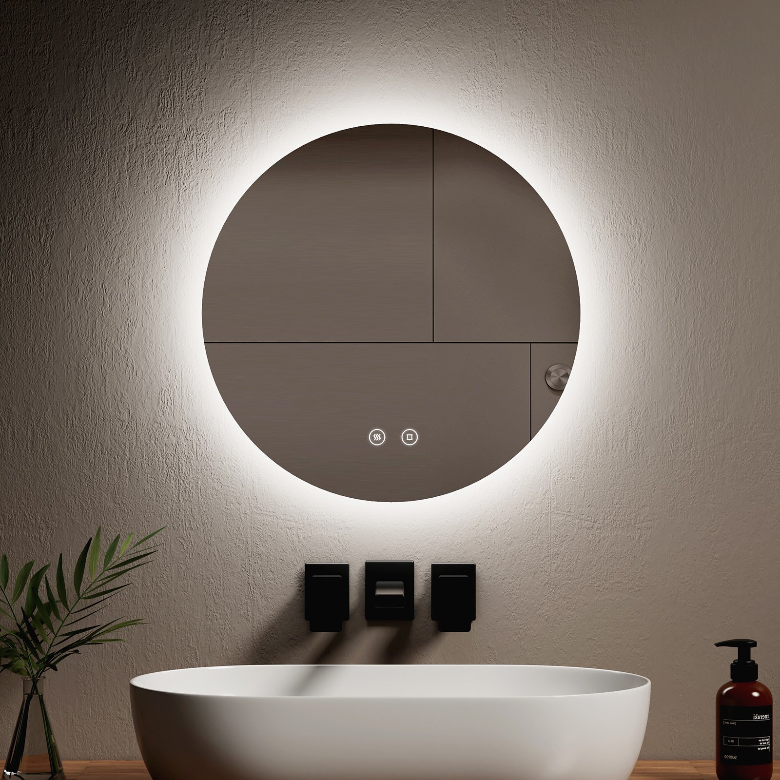 Lustro łazienkowe EMKE LED okrągłe z zimnym białym oświetleniem Lustro łazienkowe 50 cm z bezmgielnym, ściemnianym lustrem ściennym LED z przełącznikiem dotykowym IP44 energooszczędne