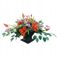Sztuczne kwiaty - KOMPOZYCJA KWIATOWA Stroik Wiosenne kwiaty Bratki Tulipany Hibiskus - miniaturka - grafika 1