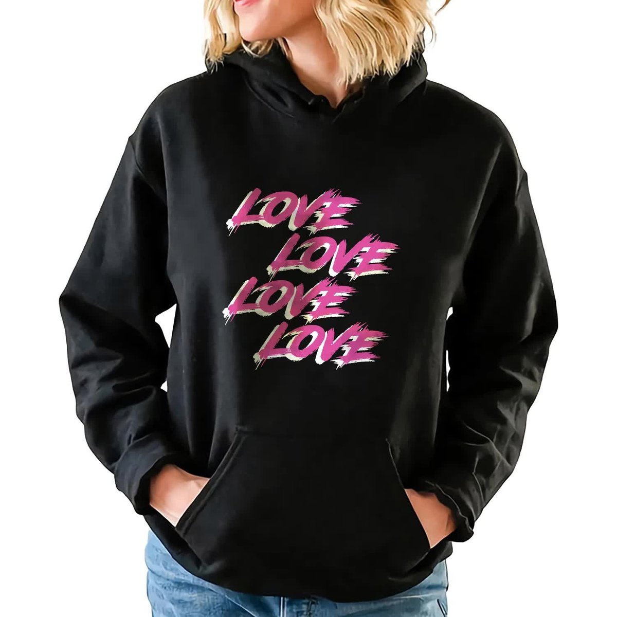 Bluza Z Kapturem Damska Czarna LOVE LOVE LOVE Mix Wzorów Rozmiar XL