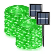 Lampy ogrodowe - Zestaw 2 lampek solarnych do użytku na zewnątrz, drut miedziany, wodoodporny, 12 metrów na lampkę, 100 diod LED (zielone światło) - miniaturka - grafika 1