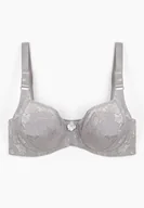 Biustonosze - Jasnoszary Biustonosz Full Cup z Koronką na Regulowanych Ramiączkach Missalinda - miniaturka - grafika 1