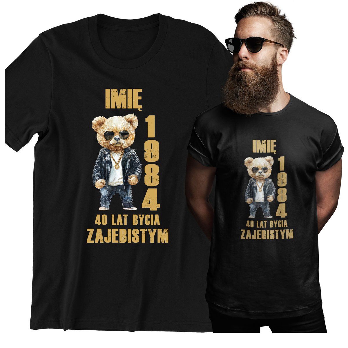 PREZENT KOSZULKA Z MISIEM NA 18 30 40 50 URODZINY PODAJ IMIĘ ROK