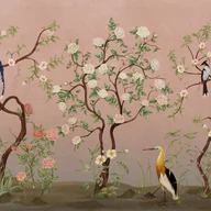 Fototapety - Fototapeta kwiaty i ptaki różowymIzielonym - 424 x 280 cm - SANDERS & SANDERS - miniaturka - grafika 1