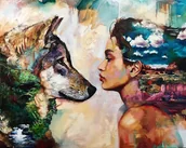 Dekoratorstwo - Haft Diamentowy Kobieta i Wilk 45x55 cm - miniaturka - grafika 1