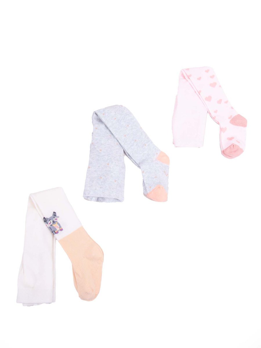 YoClub, Rajstopy dziewczęce, bawełniane we wzory, 3PAK, 68/74