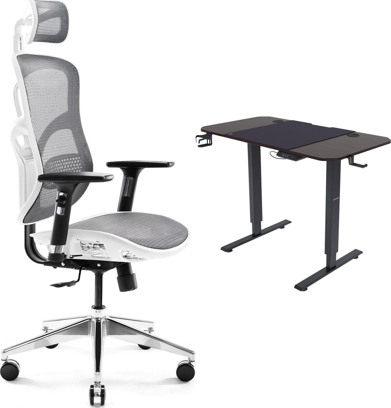 Krzesło biurowe Diablo Chairs V-Basic Biało-szare + EGON 1100 Orzechowe 110 cmx60 cm