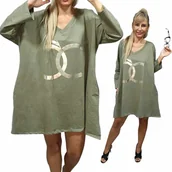 Bluzki damskie - Tunika sukienka WAWA złoto modny wzór luksusowa blask kieszenie 50 52 5xl - miniaturka - grafika 1