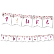 Dekoracje sali - BANER napis 1 Urodziny - Sarenka w Kwiatach Girlanda - miniaturka - grafika 1