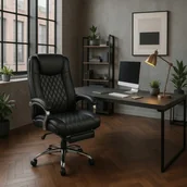 Fotele i krzesła biurowe - Fotel Biurowy Masujący z Funkcją Podgrzewania GIORGIO Obrotowy Czarny Ekoskóra Nowoczesny - miniaturka - grafika 1