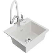 Zlewozmywaki z baterią - Mexen Milo zlewozmywak granitowy 1-komorowy z baterią kuchenną Duo, biały - miniaturka - grafika 1