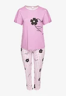 Piżamy damskie - Fioletowy Komplet Piżamowy z Motywem Kwiatowym Spodnie i T-shirt Milossa - miniaturka - grafika 1