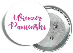 Przypinka biała z różowym napisem na Wieczór Panieński - Wieczór panieński i kawalerski - miniaturka - grafika 1