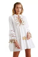 Sukienki - Trendyol Damska sukienka z haftem z woalu, biała, 36 - miniaturka - grafika 1