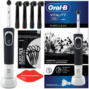 Szczoteczka Oral-B Vitality 100 Pure Clean Black + 4 końcówki zamienne Precision EB17-P czarne z węgla aktywnego + akcesoria - Końcówki do szczoteczek elektrycznych - miniaturka - grafika 1
