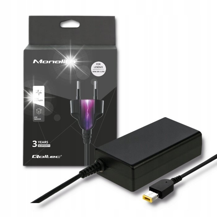 Qoltec Zasilacz do laptopa Lenovo 65W 20V 3.25A Slim tip+pin +kabel