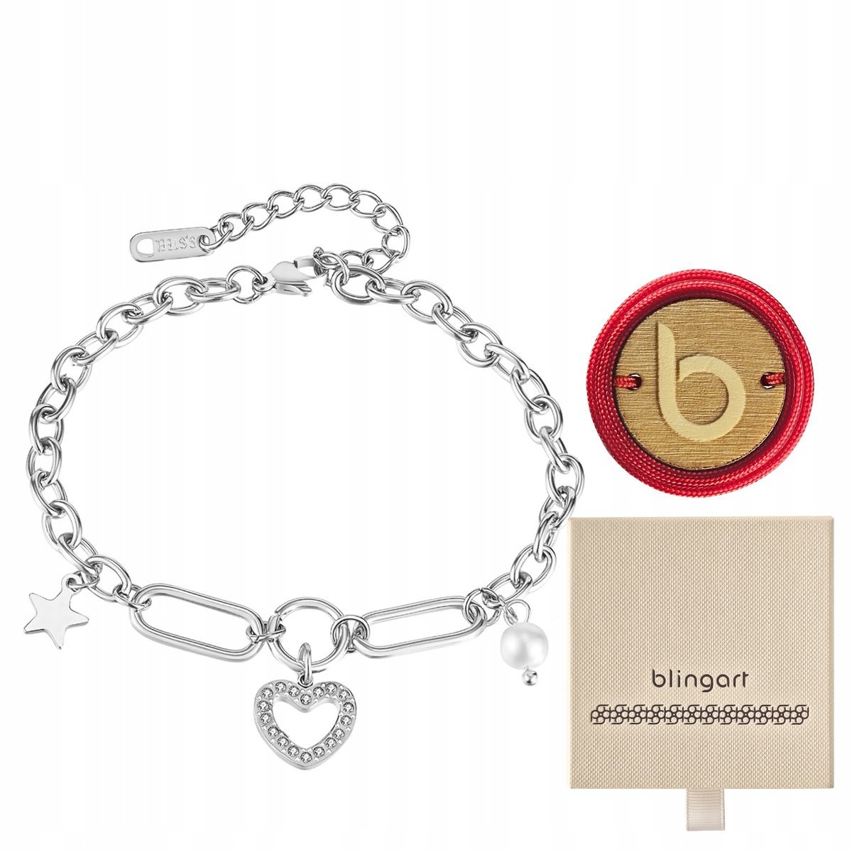 Bransoletka damska stal chirurgiczna Serce Gwiazdka regulowana BLINGART