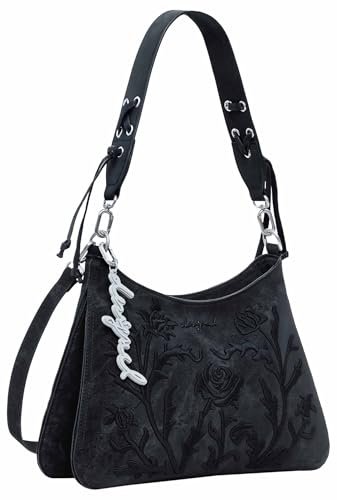 Desigual Damska torebka Romeo_Kwiatowa, Shoulder, Czarny (Black)