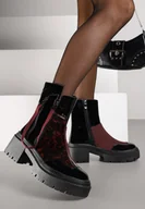 Botki damskie - Czarno-Bordowe Botki Lakierowane Vices Ozdobione Tasiemką Rotine - miniaturka - grafika 1