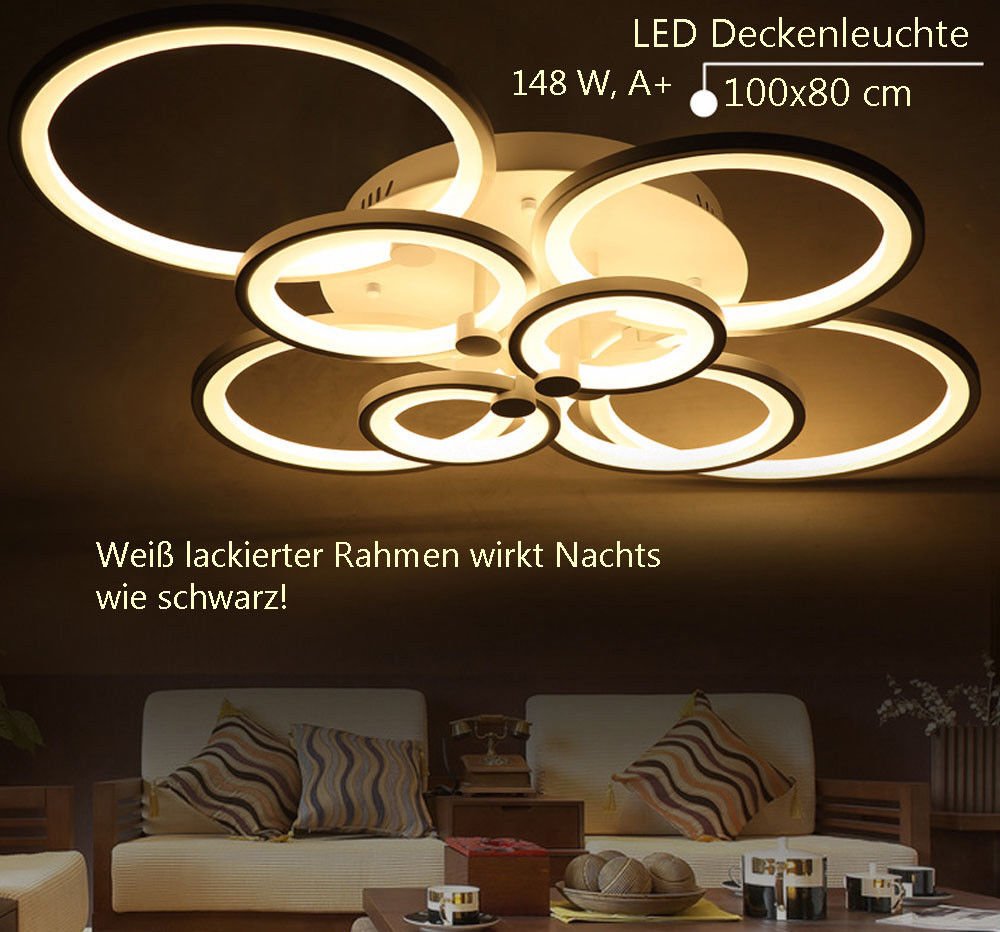 Lampa sufitowa LED 6067-8 100x80x17cm Lampa sufitowa LED 148W z pilotem zdalnego sterowania regulowana barwa światła/jasność ściemniania biała lakierowana metalowa rama